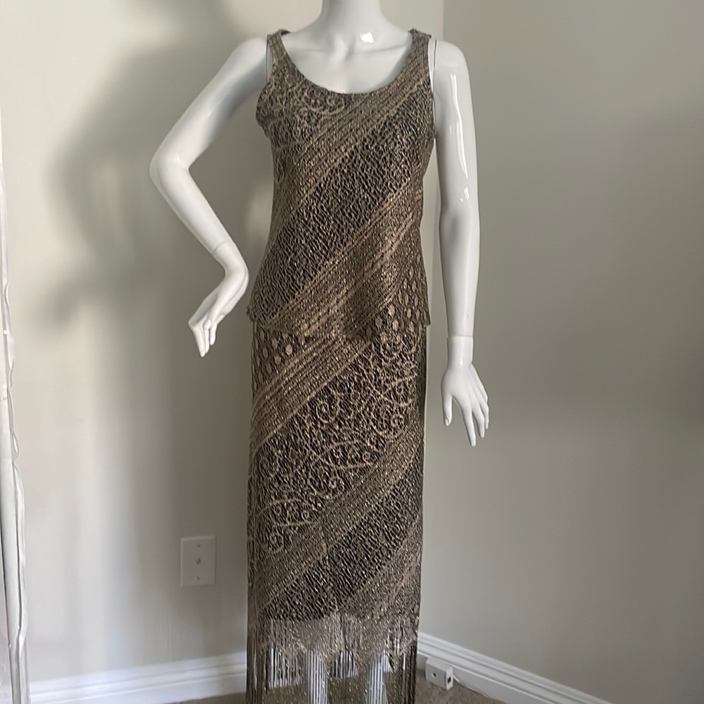 Two Piece Metallic Gold: sleeveless top w/matching skirt